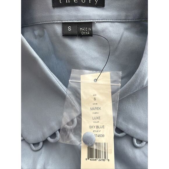 New THEORY Dress Shirt Long Sleeve Button up Marek Sky Blue Luxe Sz s NWT $230 - Picture 4 of 5
